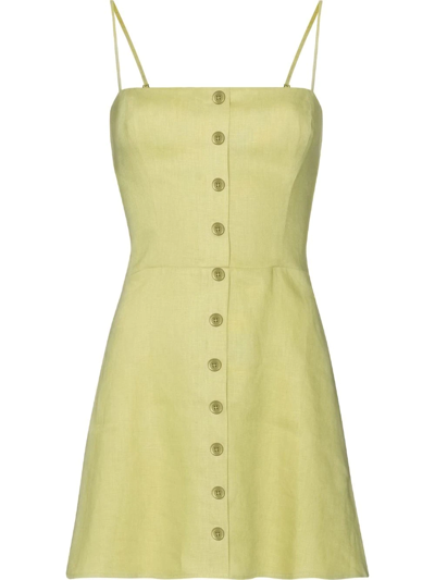Shop Reformation Square-neck Button-down Mini Dress In Green