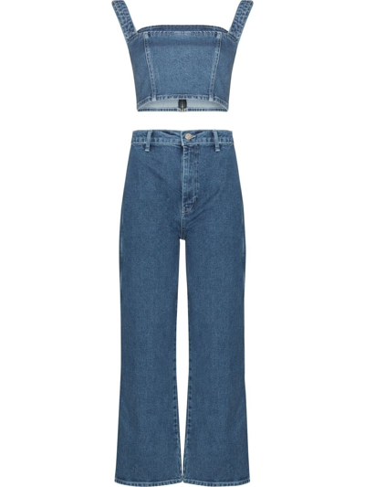 Shop Reformation Denim Crop Top Trouser Set In Blue