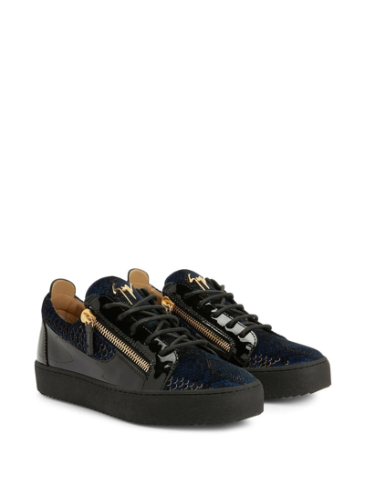 Shop Giuseppe Zanotti Scale-print Leather Sneakers In Blue