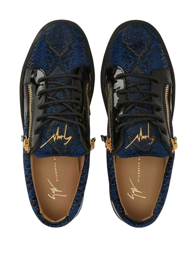 Shop Giuseppe Zanotti Scale-print Leather Sneakers In Blue