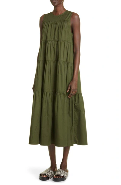 Shop Co Tiered Tton Midi Dress In Evergreen