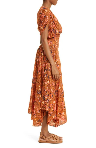 Shop A.l.c Lucia Cotton Midi Dress In Bronze Tone Multi