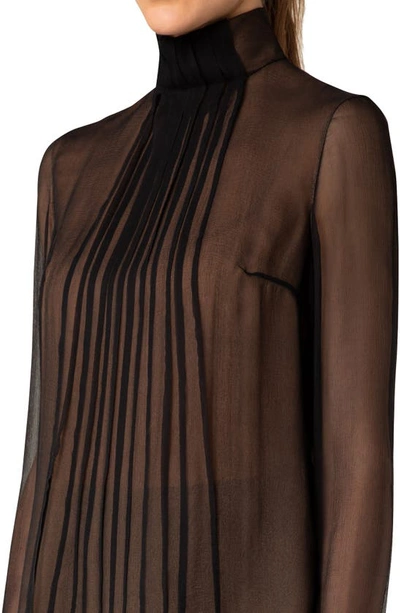 Shop Akris Trapezoid Pleat Mock Neck Silk Georgette Blouse In Black