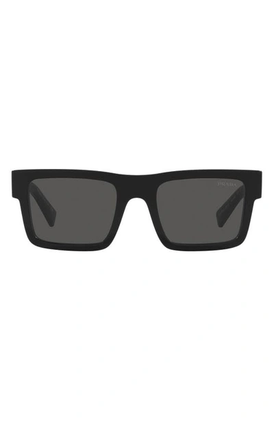 Shop Prada 52mm Rectangular Sunglasses In Black/ Dark Grey