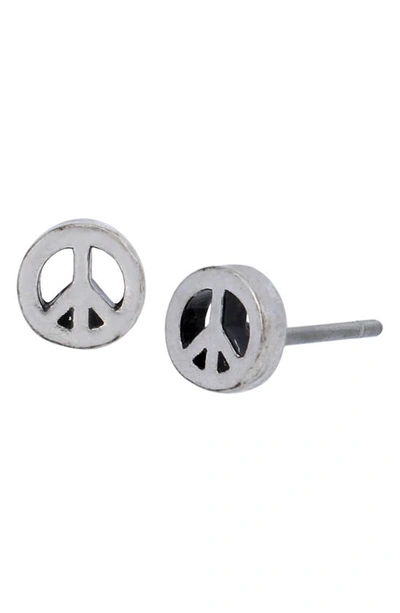 Shop Allsaints Sterling Silver Peace Stud Earrings In Warm Silver