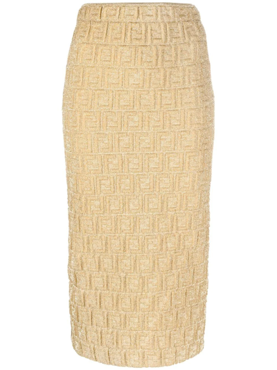 Shop Fendi Ff-motif Pencil Skirt In Gold