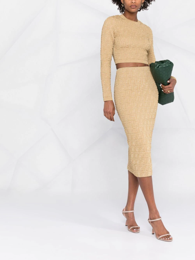 Fendi Ff-motif Pencil Skirt In Gold