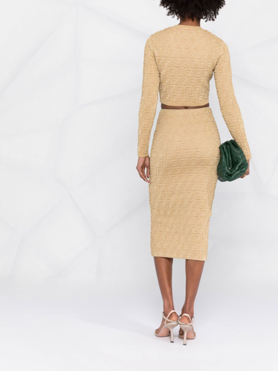 Fendi Ff-motif Pencil Skirt In Gold