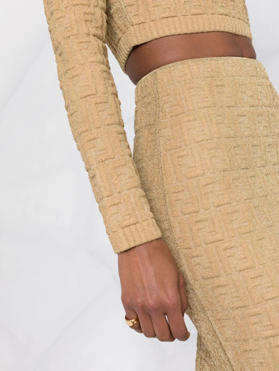 Shop Fendi Ff-motif Pencil Skirt In Gold