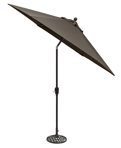 Shop Agio Chateau Outdoor 9' Push Button Tilt Umbrella With Outdoor Fabric And Base, Created For Macy's In Outdura Storm Steel