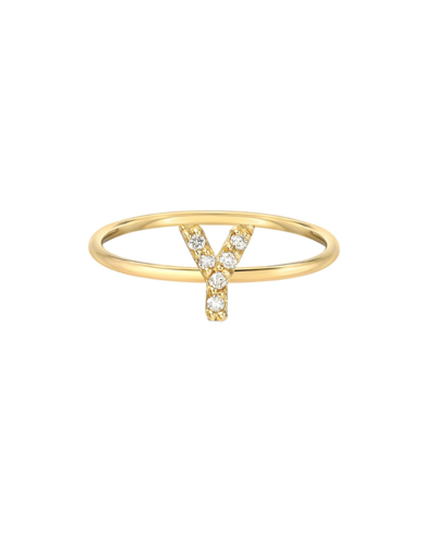 Shop Zoe Lev Diamond Initial 14k Yellow Gold Ring In Gold-y