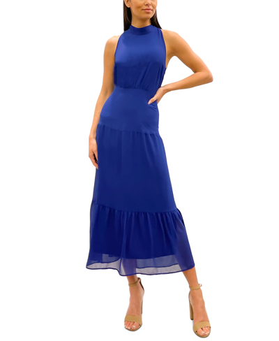 Shop Sam Edelman Women's High-neck Watercolor Dress In Navy Multi
