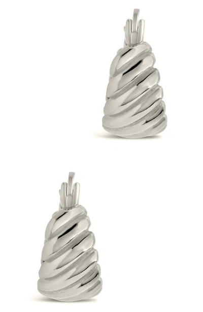 Sterling Forever Croissant Dome Hoop Earrings In Silver