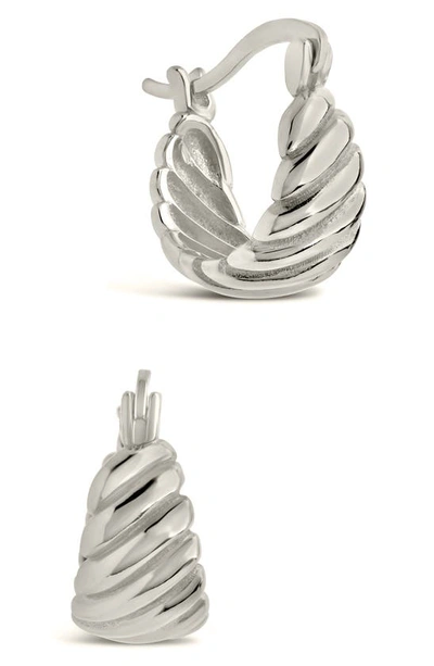 Sterling Forever Croissant Dome Hoop Earrings In Silver