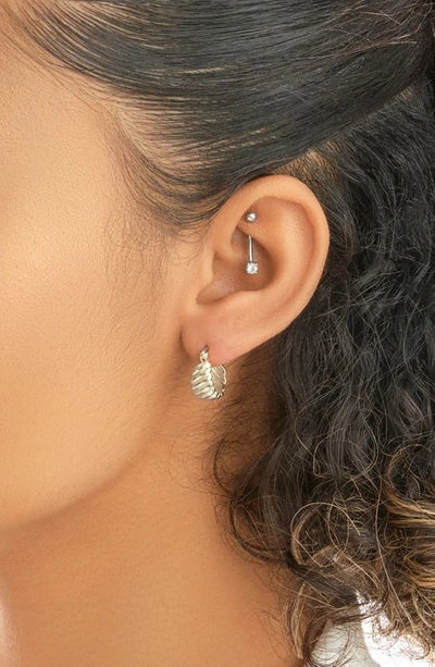 Sterling Forever Croissant Dome Hoop Earrings In Silver