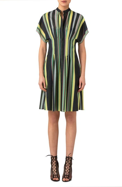 Shop Akris Chromatic Stripe Pleat Shaped Cotton Voile Dress In 92 Multicolor