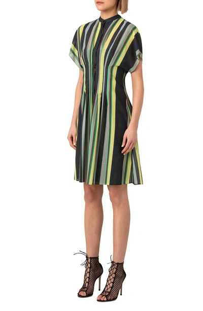 Shop Akris Chromatic Stripe Pleat Shaped Cotton Voile Dress In 92 Multicolor