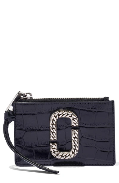 Shop Marc Jacobs The Snapshot Croc Embossed Top Zip Multi Wallet In Black