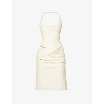 Shop Jacquemus La Robe Hielo Cut-out Wool-blend Mini Dress In Off-white