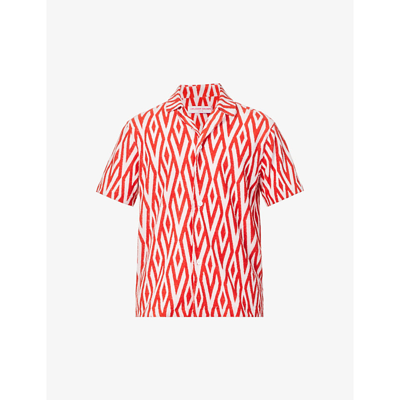 Shop Orlebar Brown Howell Graphic-print Cotton-blend Shirt In Summer Red/white Sand