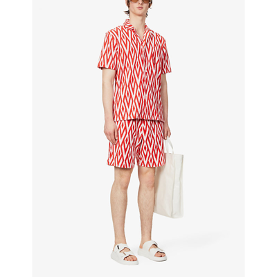 Shop Orlebar Brown Howell Graphic-print Cotton-blend Shirt In Summer Red/white Sand