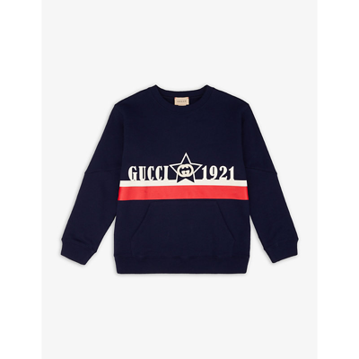 Shop Gucci Boys Dark Night Sky/mc Kids Logo-print Cotton-jersey Sweatshirt 4-12 Years