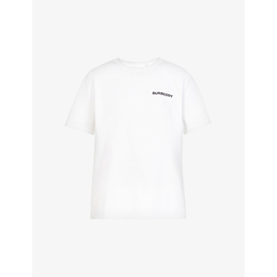 Shop Burberry Womens White Carrick Logo-embroidered Cotton T-shirt