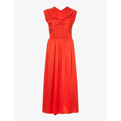 Shop Tove Mahany Pleated-knot Front Silk Maxi Dress In Red