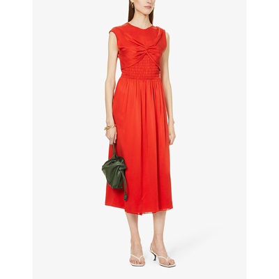 Shop Tove Mahany Pleated-knot Front Silk Maxi Dress In Red