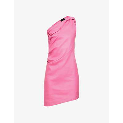 Shop Givenchy Asymmetric Leather Mini Dress In Fuchsia