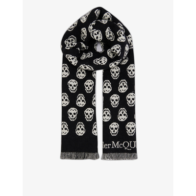 Shop Alexander Mcqueen Skull-print Wool Scarf In Black White