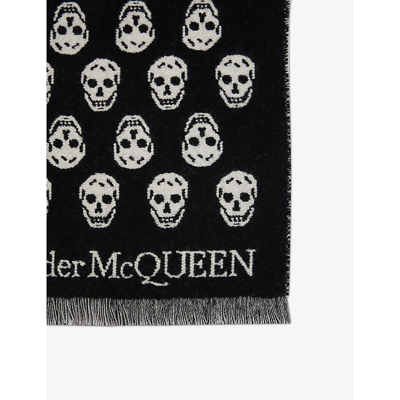 Shop Alexander Mcqueen Skull-print Wool Scarf In Black White