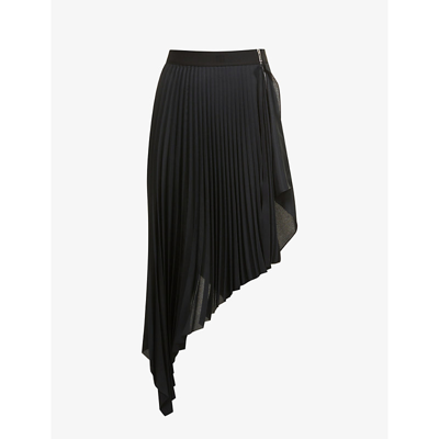 Shop Givenchy Pleated Asymmetric-hem Woven Midi Skirt In Black