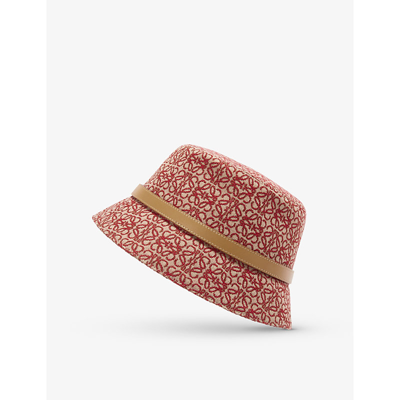 Shop Loewe Leather-trim Jacquard-canvas Bucket Hat In Red/warm Desert