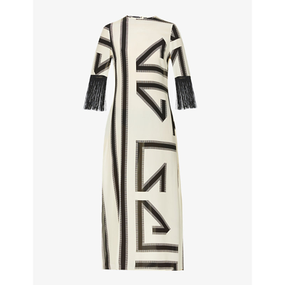 Shop Louisa Parris The Fringe Geometric-print Silk Maxi Dress In Renzo