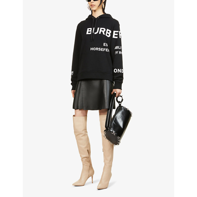 Shop Burberry Women's Black Poulter Brand-print Cotton-jersey Hoody