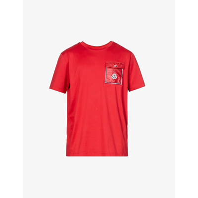 Shop Moncler Patch-pocket Brand-badge Cotton-jersey T-shirt In Red