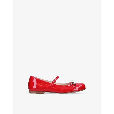 Shop Gucci Girls Red Kids Aisha Horsebit-embellished Patent Leather Ballerina Flats 8-9 Years