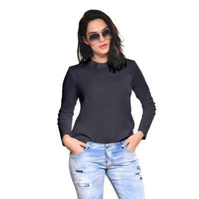 Shop Carmen Sol Long Sleeve Round Neck Tee In Mid Night Blue