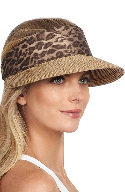 Shop Eric Javits Squishee Straw Champ Custom Fit Visor In Natural/ Leopard