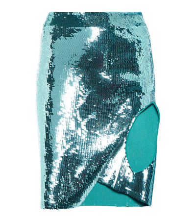 Shop Loewe Sequined Cutout Miniskirt In Turquoise
