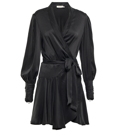 Shop Zimmermann Wrap Silk Satin Minidress In Black