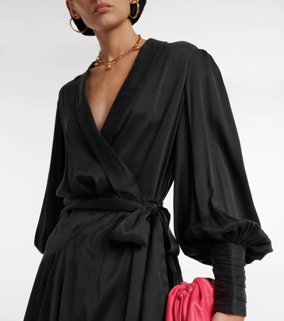 Shop Zimmermann Wrap Silk Satin Minidress In Black