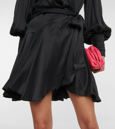 Shop Zimmermann Wrap Silk Satin Minidress In Black