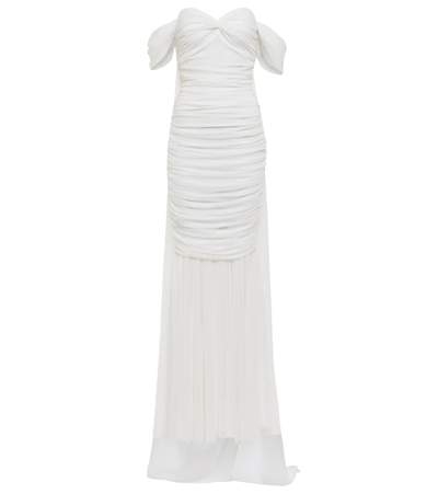 Shop Norma Kamali Walter Off-shoulder Gown In Snow White