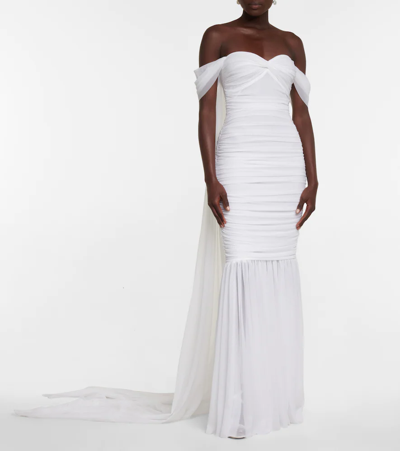 Shop Norma Kamali Walter Off-shoulder Gown In Snow White