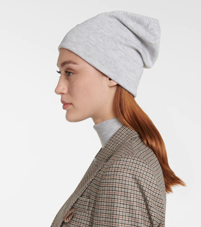 Brunello Cucinelli Lurex Cashmere And Silk Beanie In Pebble