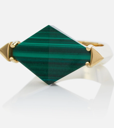 Aliita Deco Rombo 9kt Gold Ring With Malachite In Yellow Gold