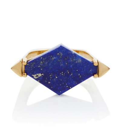 Shop Aliita Deco Rombo 9kt Gold Ring With Lapis Lazuli In Yellow Gold