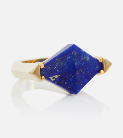 Shop Aliita Deco Rombo 9kt Gold Ring With Lapis Lazuli In Yellow Gold